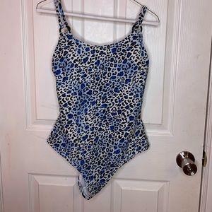Blue white leopard print one piece